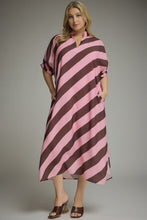 Load image into Gallery viewer, NEWEST ARRIVAL Brown/Pink Horizontal Striped Midi Dress

