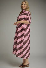 Load image into Gallery viewer, NEWEST ARRIVAL Brown/Pink Horizontal Striped Midi Dress
