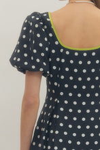Load image into Gallery viewer, NEWEST ARRIVAL Navy/Chartreuse Polka Dot Midi Dress
