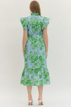 Load image into Gallery viewer, NEWEST ARRIVAL Blue/Green Floral Belted Midi Dress
