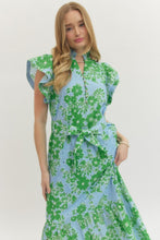 Load image into Gallery viewer, NEWEST ARRIVAL Blue/Green Floral Belted Midi Dress
