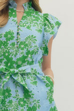 Load image into Gallery viewer, NEWEST ARRIVAL Blue/Green Floral Belted Midi Dress
