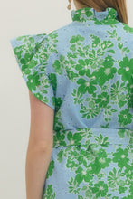 Load image into Gallery viewer, NEWEST ARRIVAL Blue/Green Floral Belted Midi Dress
