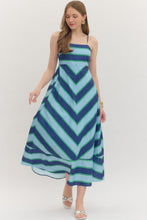 Load image into Gallery viewer, NEWEST ARRIVAL Blue/Green Bold Striped Cami Dress
