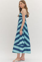 Load image into Gallery viewer, NEWEST ARRIVAL Blue/Green Bold Striped Cami Dress
