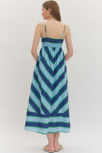 Load image into Gallery viewer, NEWEST ARRIVAL Blue/Green Bold Striped Cami Dress
