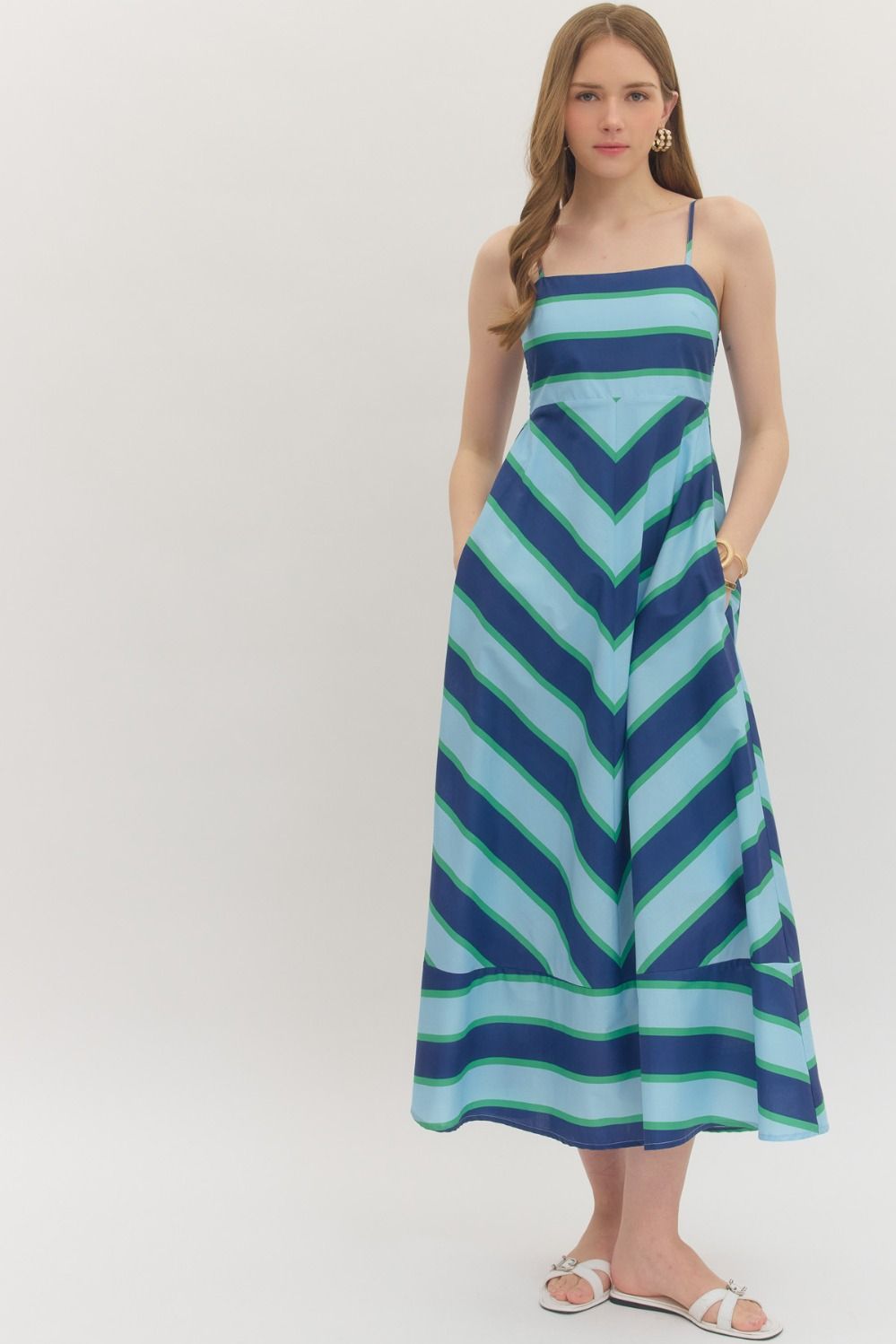 NEWEST ARRIVAL Blue/Green Bold Striped Cami Dress Five Points Boutique NEWEST ARRIVAL Blue/Green Bold Striped Cami Dress Five Points Boutique