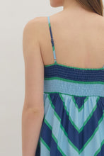 Load image into Gallery viewer, NEWEST ARRIVAL Blue/Green Bold Striped Cami Dress
