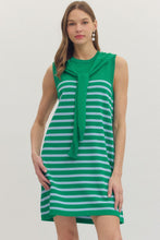 Load image into Gallery viewer, NEWEST ARRIVAL Green/Baby Blue Striped Knit Scarf Dress
