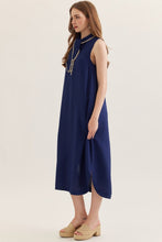 Load image into Gallery viewer, NEWEST ARRIVAL Navy Neck Tie Sleeveless Midi Dress
