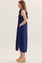Load image into Gallery viewer, NEWEST ARRIVAL Navy Neck Tie Sleeveless Midi Dress
