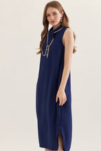 Load image into Gallery viewer, NEWEST ARRIVAL Navy Neck Tie Sleeveless Midi Dress
