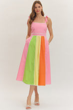 Load image into Gallery viewer, NEWEST ARRIVAL Pink Summer Color Block Shoulder Tie Midi Dress
