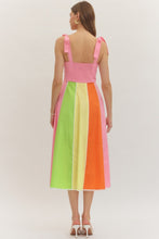 Load image into Gallery viewer, NEWEST ARRIVAL Pink Summer Color Block Shoulder Tie Midi Dress
