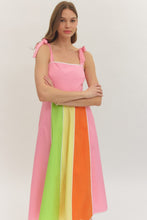 Load image into Gallery viewer, NEWEST ARRIVAL Pink Summer Color Block Shoulder Tie Midi Dress

