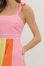 Load image into Gallery viewer, NEWEST ARRIVAL Pink Summer Color Block Shoulder Tie Midi Dress
