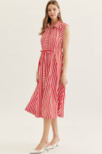 Load image into Gallery viewer, NEWEST ARRIVAL Red Striped Waist Tie Midi Dress

