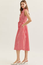 Load image into Gallery viewer, NEWEST ARRIVAL Red Striped Waist Tie Midi Dress
