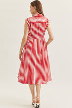 Load image into Gallery viewer, NEWEST ARRIVAL Red Striped Waist Tie Midi Dress
