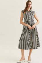 Load image into Gallery viewer, NEWEST ARRIVAL Black Striped Waist Tie Midi Dress
