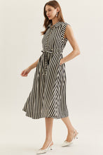 Load image into Gallery viewer, NEWEST ARRIVAL Black Striped Waist Tie Midi Dress
