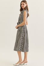 Load image into Gallery viewer, NEWEST ARRIVAL Black Striped Waist Tie Midi Dress
