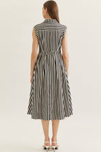 Load image into Gallery viewer, NEWEST ARRIVAL Black Striped Waist Tie Midi Dress
