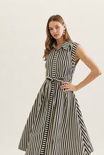 Load image into Gallery viewer, NEWEST ARRIVAL Black Striped Waist Tie Midi Dress
