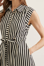 Load image into Gallery viewer, NEWEST ARRIVAL Black Striped Waist Tie Midi Dress
