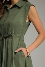 Load image into Gallery viewer, NEWEST ARRIVAL Olive Green Button Down Waist Tie Midi Dress
