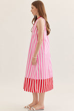 Load image into Gallery viewer, NEWEST ARRIVAL Pink/Red Striped Midi Dress
