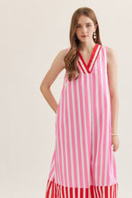 Load image into Gallery viewer, NEWEST ARRIVAL Pink/Red Striped Midi Dress
