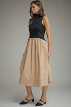 Load image into Gallery viewer, NEWEST ARRIVAL Black/Tan Sleeveless Mock Neck Midi Dress
