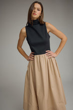Load image into Gallery viewer, NEWEST ARRIVAL Black/Tan Sleeveless Mock Neck Midi Dress
