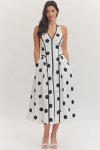 Load image into Gallery viewer, NEWEST ARRIVAL Black or Navy Polka Dot Halter Midi Dress
