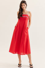 Load image into Gallery viewer, NEWEST ARRIVAL Red/Baby Blue Contrast Trim Midi Dress
