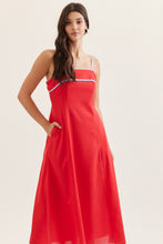 Load image into Gallery viewer, NEWEST ARRIVAL Red/Baby Blue Contrast Trim Midi Dress
