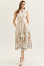 Load image into Gallery viewer, NEWEST ARRIVAL Tan/White Striped Palm By The Beach Midi Dress
