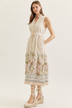 Load image into Gallery viewer, NEWEST ARRIVAL Tan/White Striped Palm By The Beach Midi Dress

