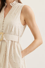 Load image into Gallery viewer, NEWEST ARRIVAL Tan/White Striped Palm By The Beach Midi Dress
