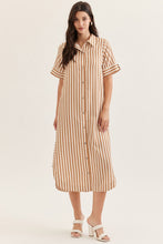 Load image into Gallery viewer, NEWEST ARRIVAL Tan/Striped Button Down Shirt Dress
