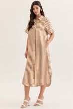 Load image into Gallery viewer, NEWEST ARRIVAL Tan/Striped Button Down Shirt Dress
