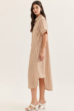 Load image into Gallery viewer, NEWEST ARRIVAL Tan/Striped Button Down Shirt Dress
