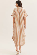 Load image into Gallery viewer, NEWEST ARRIVAL Tan/Striped Button Down Shirt Dress
