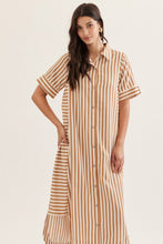 Load image into Gallery viewer, NEWEST ARRIVAL Tan/Striped Button Down Shirt Dress
