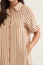 Load image into Gallery viewer, NEWEST ARRIVAL Tan/Striped Button Down Shirt Dress
