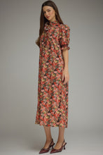 Load image into Gallery viewer, NEWEST ARRIVAL Brick Red Floral Ruffle Mock Neck Midi Dress
