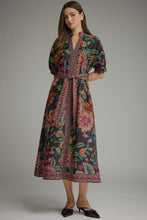 Load image into Gallery viewer, NEWEST ARRIVAL Black Floral Puff Sleeve Midi Dress
