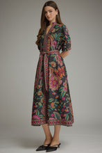 Load image into Gallery viewer, NEWEST ARRIVAL Black Floral Puff Sleeve Midi Dress
