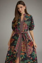 Load image into Gallery viewer, NEWEST ARRIVAL Black Floral Puff Sleeve Midi Dress
